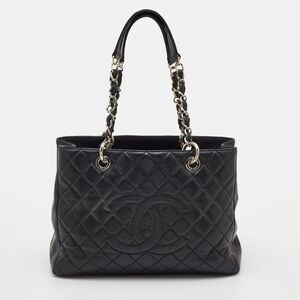 Chanel Black Quilted Caviar Leather Gst Shopper Tote